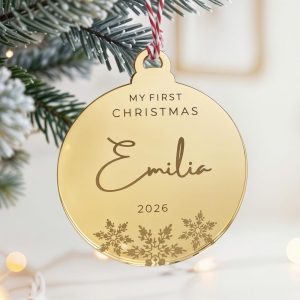 Personalised Mirror Finish Christmas Tree Ornament First Christmas