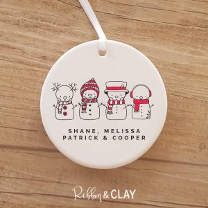 Personalised Snowmen Family Christmas Ornament White Porcelain