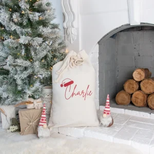 Personalised Cotton Santa Sack With Santa Hat