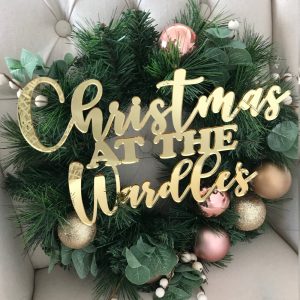 Personalised Christmas Wreath Sign in Acrylic or Wood