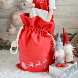 Personalised Red Santa Sack with Pom Poms - Assorted Designs