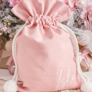 Personalised Pink Santa Sack with Pom Poms - Assorted Designs