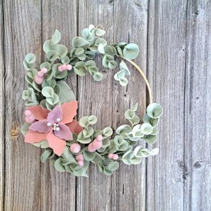 Dusty Pink Wool Felt Poinsettia Christmas Wreath