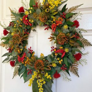 Native Australian Christmas Wreath in Red, Yellow and Orange