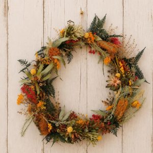 Rustic Woodland Christmas Wreath in Red, Yellow and Orange