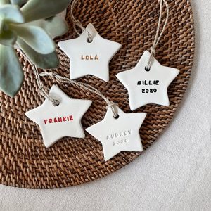 Personalised White Clay Star Christmas Ornament