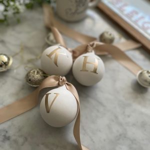 Personalised Gold Initial on White Ceramic Christmas Bauble