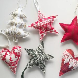 Handsewn Fabric Christmas Ornament - Star, Heart or Tree