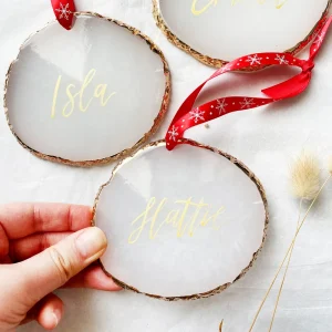 Personalised Agate Inspired Calligraphy Name Christmas Ornament