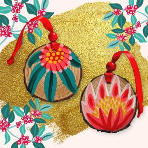 Handpainted Australian Flower Wood Slice Christmas Ornament