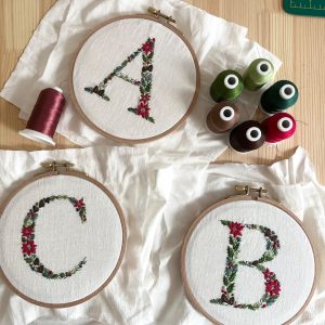 Personalised Embroidered Hoop Christmas Floral Initial Christmas Ornament