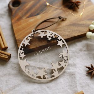 Personalised Scattered Stars Acrylic & Wood Ornament