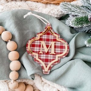 Personalised Acrylic Plaid Initial Christmas Ornament