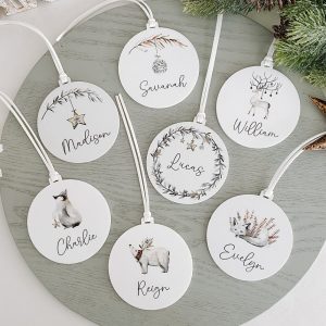 Personalised Grey Watercolour Illustration Christmas Ornaments