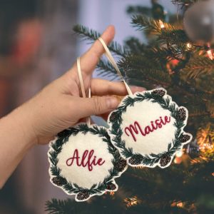 Personalised Embroidered Felt Wreath Christmas Tree Ornament