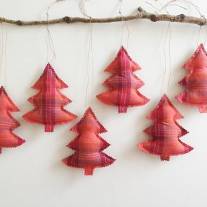 Red Tartan Christmas Tree Decorations - Set of 6