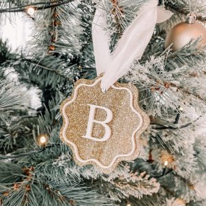 Personalised Wavy Gold Glitter Acrylic Christmas Ornament With White Initial