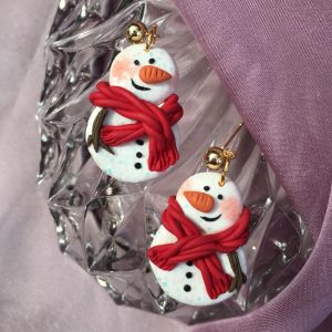 Handmade Iridescent Snowman Christmas Dangle Earrings