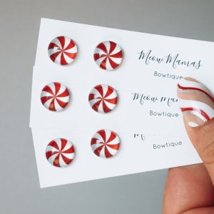Red & White Striped Christmas Candy Small Round Stud Earrings