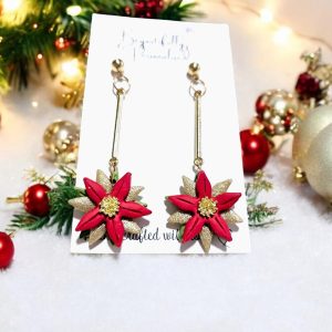 Handmade Poinsettia Christmas Dangle Earrings