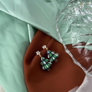 Dainty Handmade Polymer Clay Christmas Tree Earrings