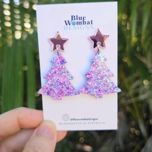 Handmade Glitter Resin Christmas Tree Dangle Earrings