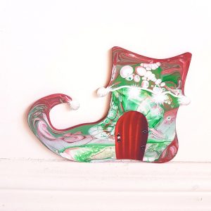 Elf Shoe Fairy Door Hand Painted Wooden Christmas Decor Whimsical