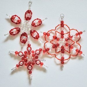 Handmade Red & Clear Snowflake Christmas Ornament