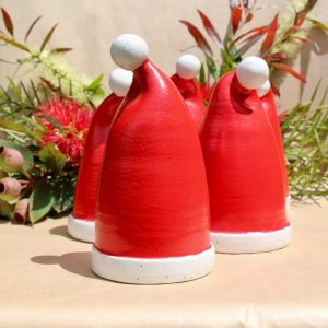 Handmade Stoneware Santa Hats Freestanding Christmas Decoration