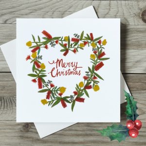 Pack of 10 Aussie Floral Heart "Merry Christmas" Cards
