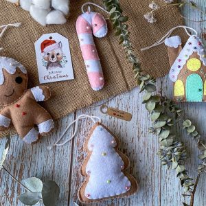 Handmade Felt Gingerbread Christmas Tree Ornament - Assorted Designs