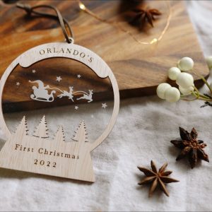 Personalised "Baby's First Christmas" Santa Sleigh Snow Globe Tree Ornament