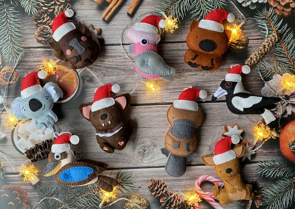 Handmade Felt Australian Animals & Birds Christmas Tree Ornaments