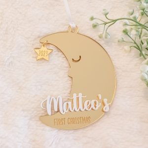Personalised "Baby's First Christmas" Mirror Acrylic Moon & Star Ornament