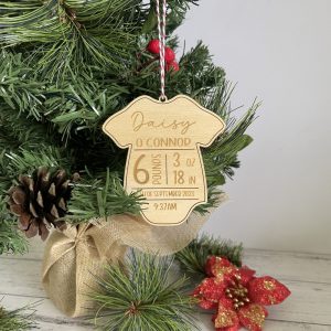 Personalised Baby Bodysuit Shaped Birth Stat Christmas Ornament