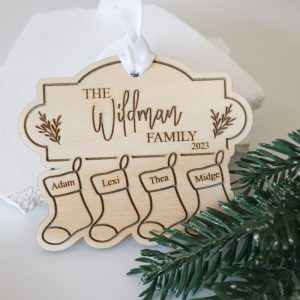 Personalised Family Christmas Stockings Ornament Wooden
