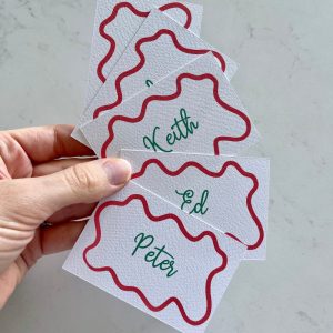 Wavy Table Name Christmas Place Cards Red & Green