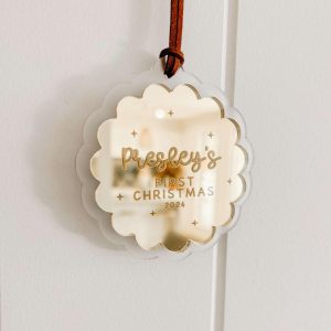 Custom Message "Baby's First Christmas" Scalloped Tree Ornament Acrylic