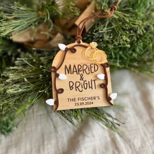 "Married & Bright" Personalised Christmas Ornament for Newlyweds