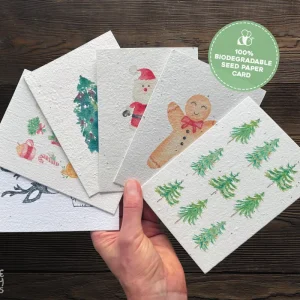 Pack of 6 Handmade Plantable Seed Christmas Cards - Choose Your Designs