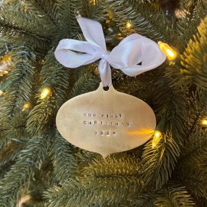 Personalised "Our First Christmas" Brass Ornament Hand-Stamped