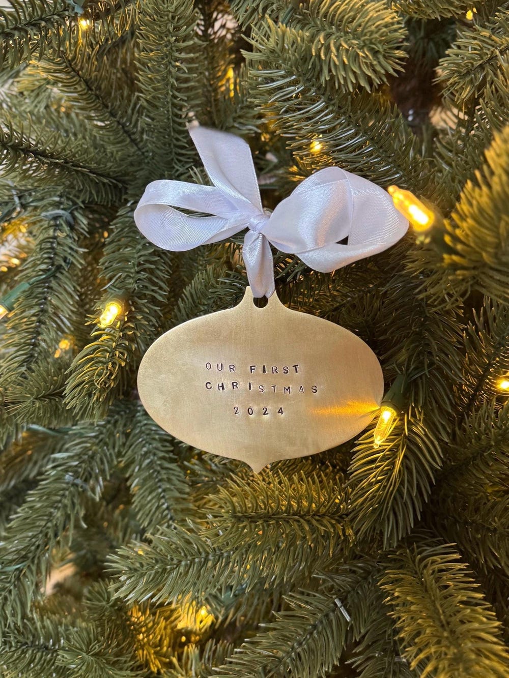Personalised "Our First Christmas" Brass Ornament Hand-Stamped