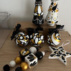 Hand Painted Christmas Ornament Collection in Gold Black & White
