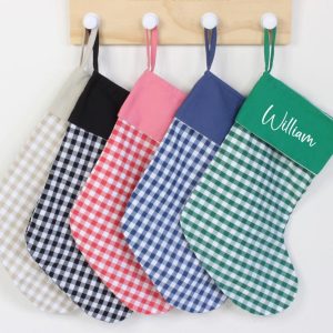Personalised Gingham Christmas Stocking - 5 Colours