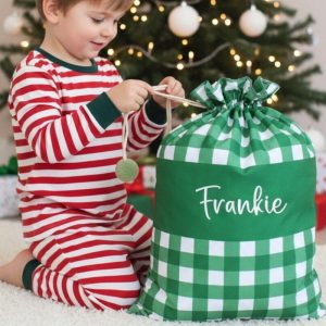 Personalised Gingham Santa Sack - Green or Red