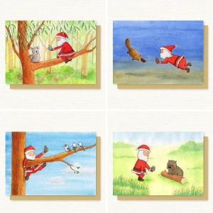 Pack of 6 Santa Delivering Presents to Australian Animals Christmas Cards
