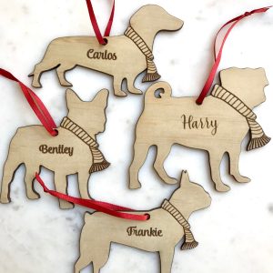 Personalised Dog Christmas Ornament in Laser Cut Wood