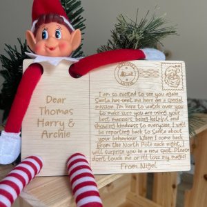 Elf's Christmas Arrival "Mission from Santa" Wooden Postcard