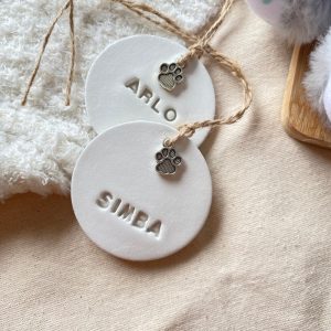 Handmade Personalised Pet Christmas Ornament in White Clay with Paw Print