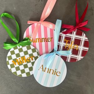 Personalised Acrylic Christmas Ornament in Stripe, Plaid or Check Designs